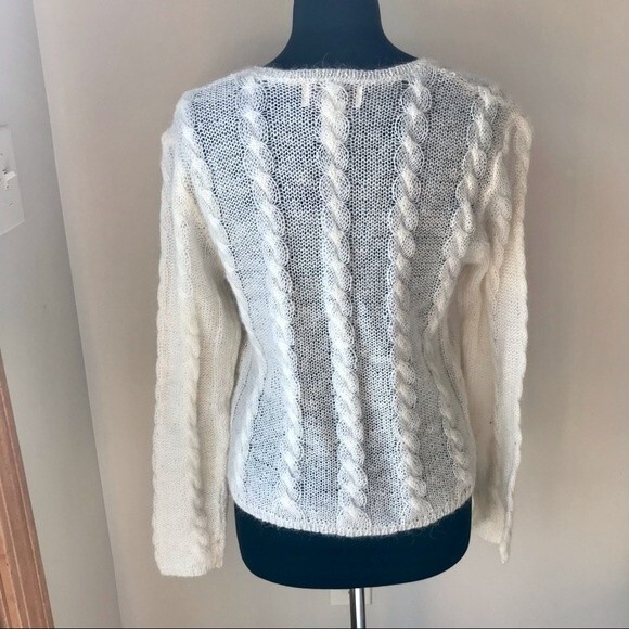 Cable Knit Sweater Mohair Wool Blend REFERENCE POINT Off White Cream Sheer Knit - Picture 3 of 4